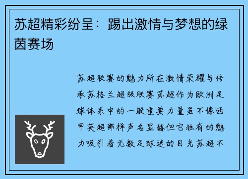苏超精彩纷呈：踢出激情与梦想的绿茵赛场