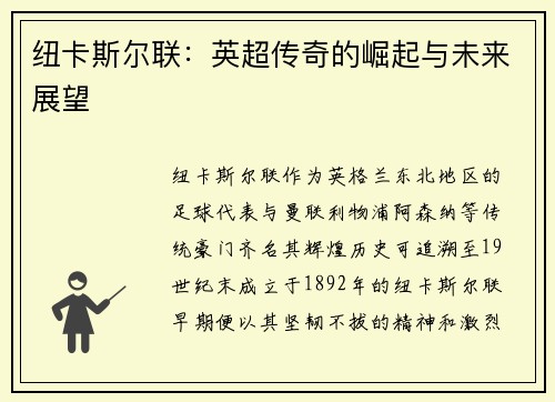 纽卡斯尔联：英超传奇的崛起与未来展望